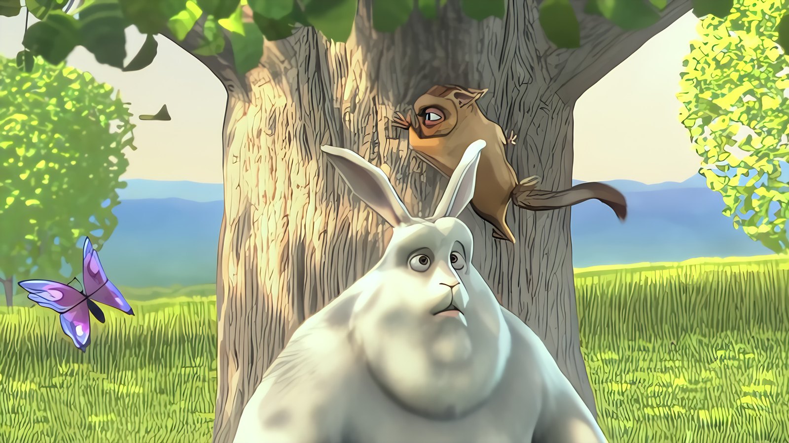 Big Buck Bunny frame upscaled with AI Upscale — sharp and clean